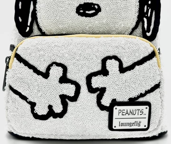 Loungefly Snoopy Sequin Cosplay Mini Backpack Peanuts 75th Bag Front Pocket