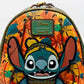 Loungefly Stitch Autumn Fall Leaves Mini Backpack Disney Bag Front Logo