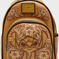 Loungefly Stitch Brown Debossed Mini Backpack Disney Hawaiian Bag Front Full View