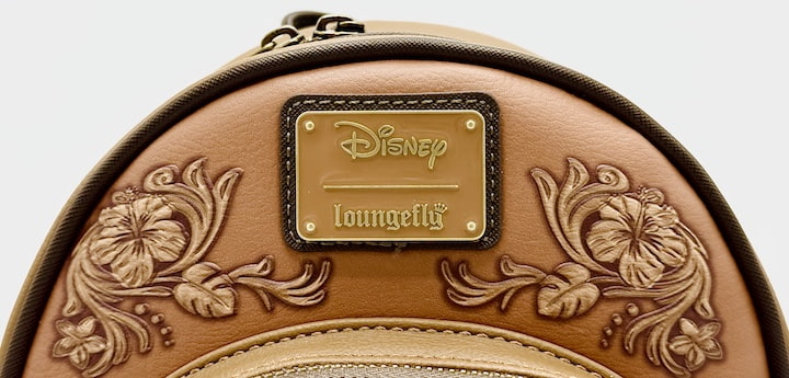 Loungefly Stitch Brown Debossed Mini Backpack Disney Hawaiian Bag Front Logo