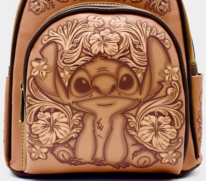 Loungefly Stitch Brown Debossed Mini Backpack Disney Hawaiian Bag Front Pocket