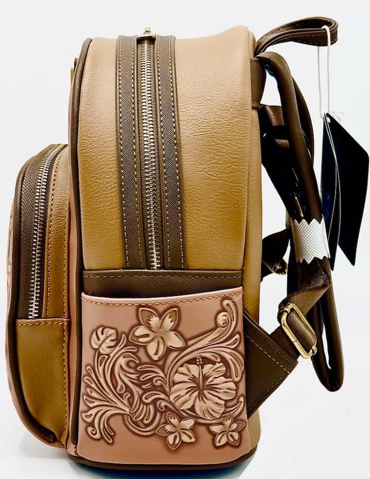 Loungefly Stitch Brown Debossed Mini Backpack Disney Hawaiian Bag Left Side