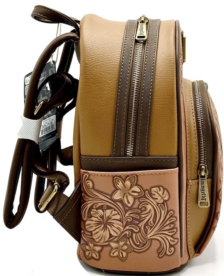 Loungefly Stitch Brown Debossed Mini Backpack Disney Hawaiian Bag Right Side