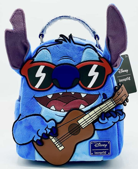 Loungefly Stitch Guitar Plush Mini Backpack Disney Ukulele Bag Front Full View
