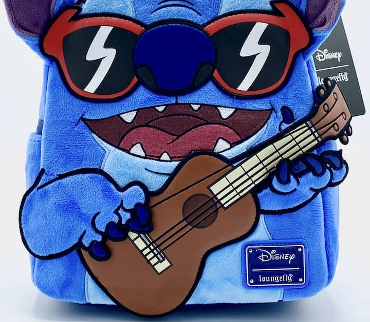 Loungefly Stitch Guitar Plush Mini Backpack Disney Ukulele Bag Front Guitar Applique