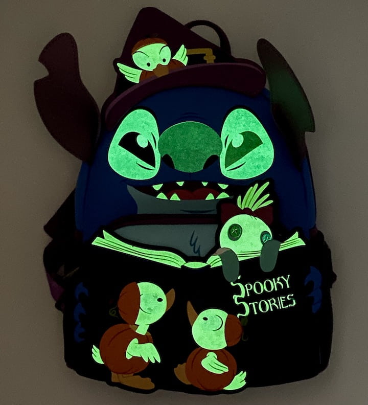 Loungefly Stitch Halloween Mini Backpack Ducks Spooky Stories Glow Bag Effect