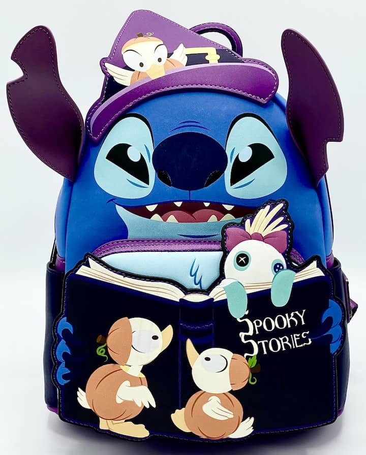 Loungefly Stitch Halloween Mini Backpack Ducks Spooky Stories Glow Bag Front Full View