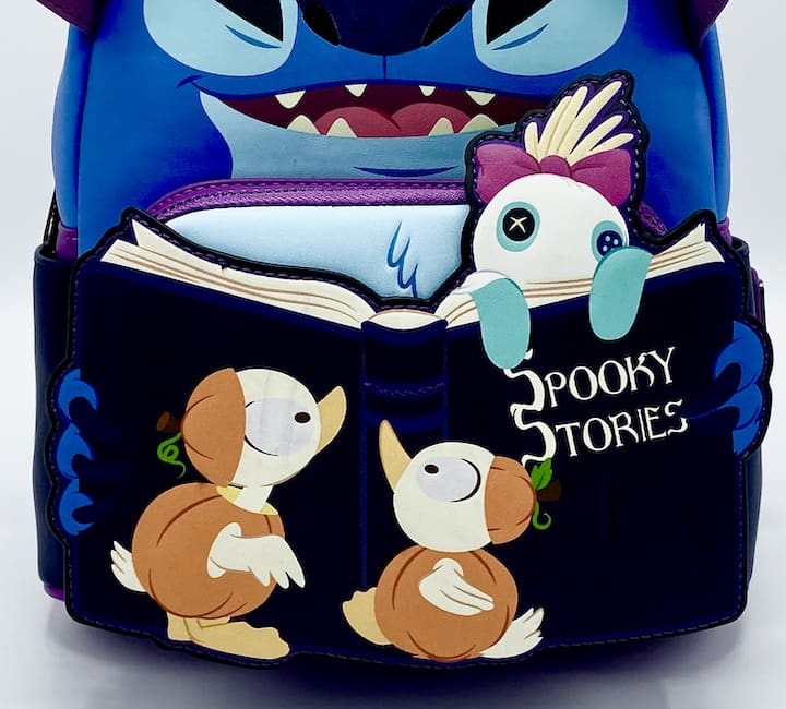Loungefly Stitch Halloween Mini Backpack Ducks Spooky Stories Glow Bag Front Pocket