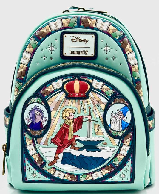 Loungefly Sword in the Stone Stained Glass Mini Backpack Front Full View