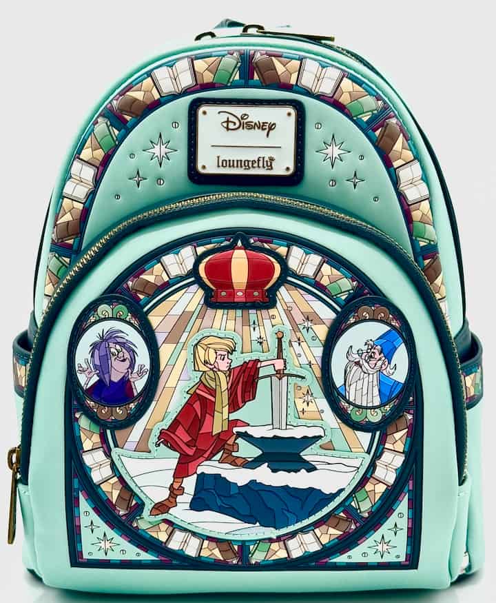 Loungefly Sword in the Stone Stained Glass Mini Backpack Front Full View