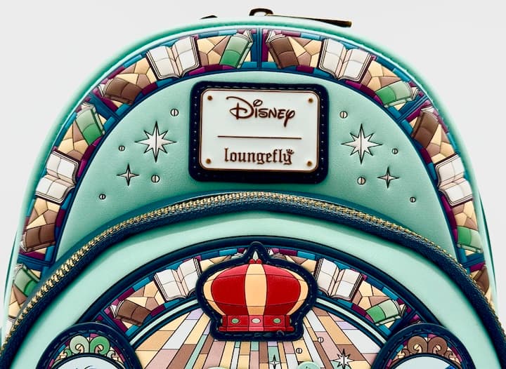 Loungefly Sword in the Stone Stained Glass Mini Backpack Front Logo