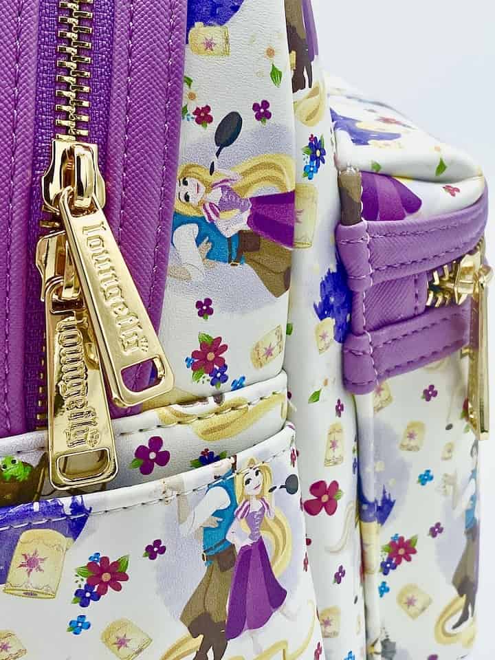Loungefly Tangled AOP Mini Backpack Disney Rapunzel Flynn Castle Bag Zips