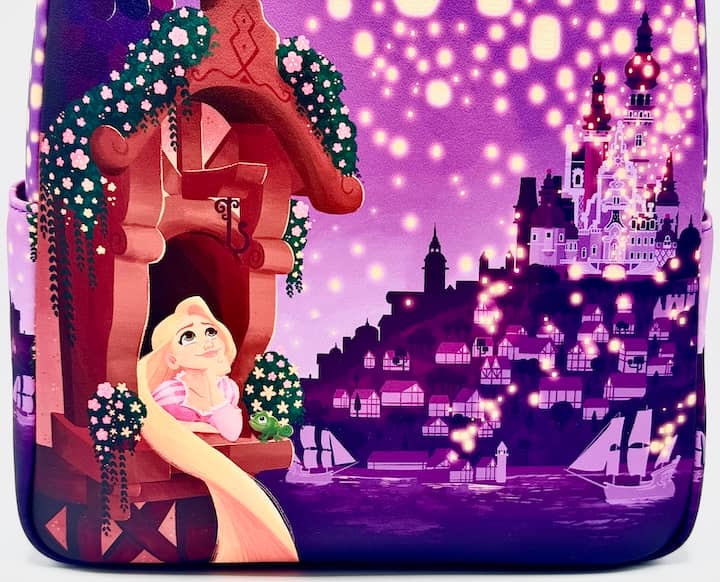 Loungefly Tangled Night Mini Backpack Disney Rapunzel Bag & Purse Set Handbag Front Bottom