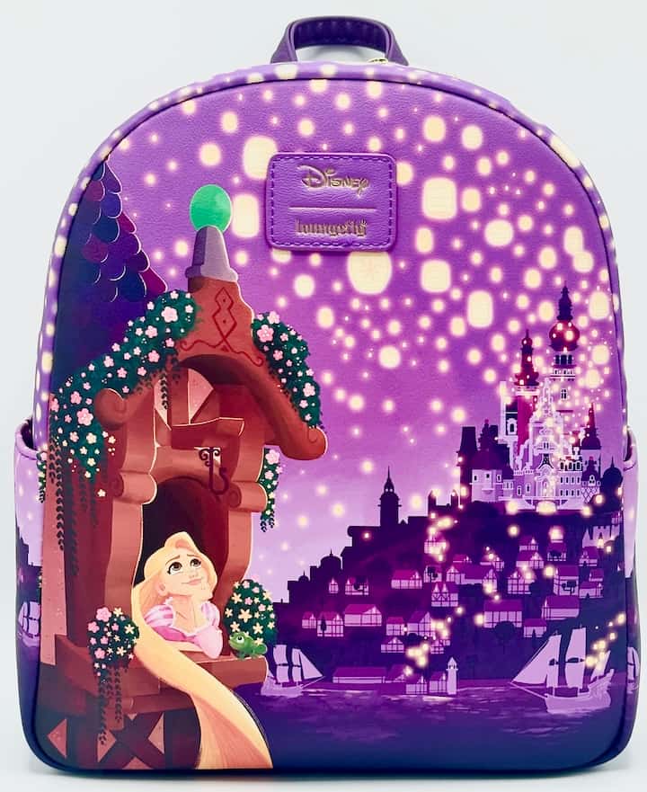 Loungefly Tangled Night Mini Backpack Disney Rapunzel Bag & Purse Set Handbag Front Full View