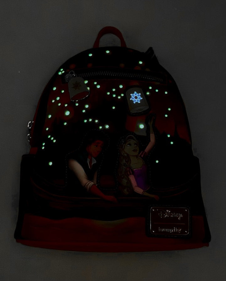 Loungefly Tangled Rapunzel Flynn Boat Mini Backpack Disney Lantern Bag Glow In The Dark Effect