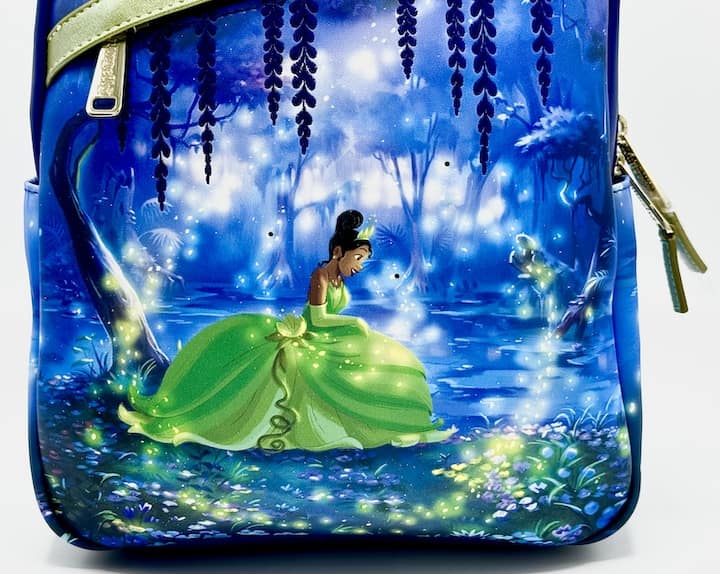 Loungefly Tiana Light Up Mini Backpack Disney Glow In The Dark Bag Front Princess Artwork