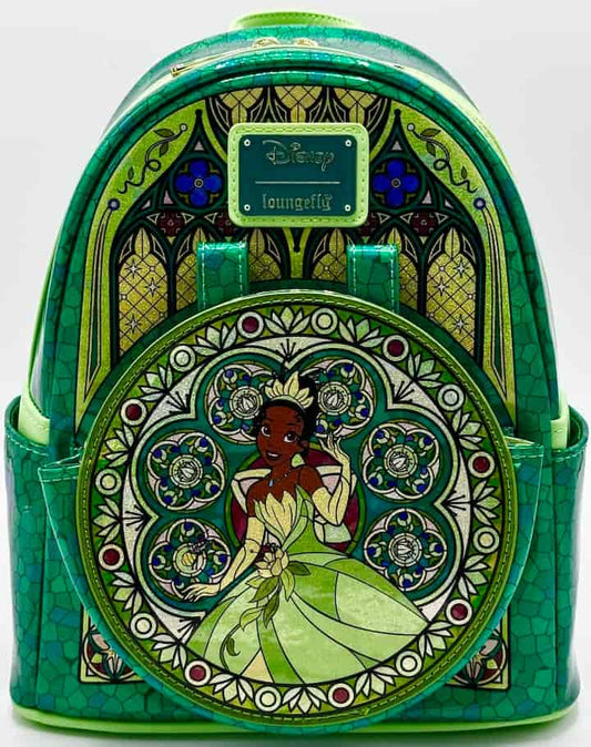Loungefly Tiana Stained Glass Mini Backpack Disney Princess Bag Front Full View