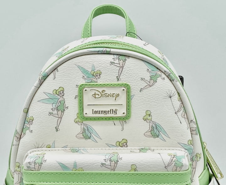 Loungefly Tinkerbell Green AOP Mini Backpack Disney Peter Pan Bag Front Enamel Logo