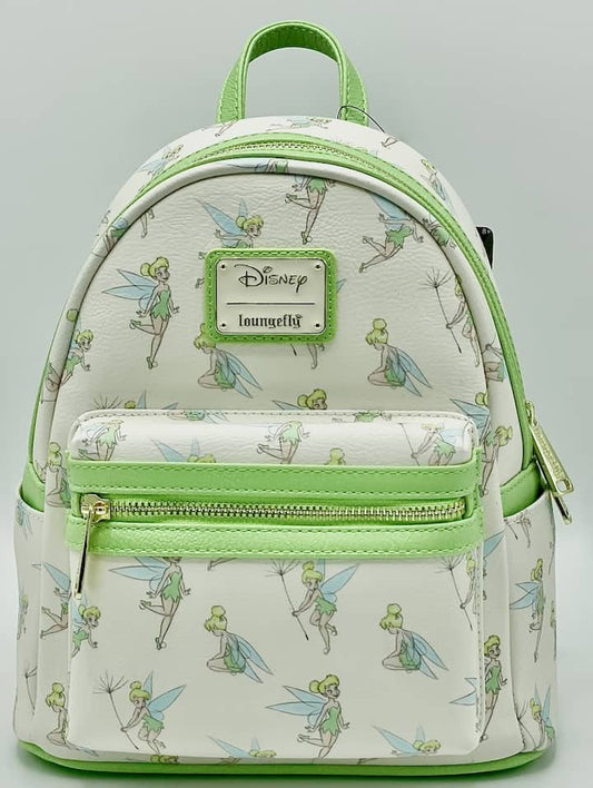 Loungefly Tinkerbell Green AOP Mini Backpack Disney Peter Pan Bag Front Full View