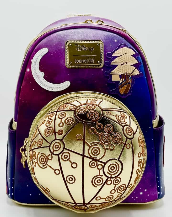 Loungefly Treasure Planet Mini Backpack Disney Jim & Morph Bag Front Full View Gold Star Map Orb Closed