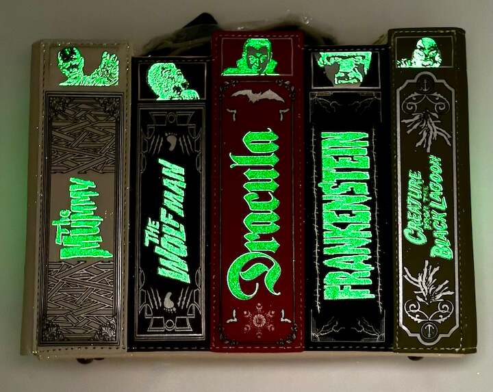 Loungefly Universal Monsters Books Collection Glow Crossbody Bag Glow In The Dark Effect Front