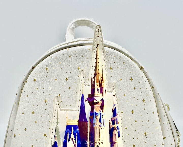 Loungefly Walt Disney World 50th Anniversary Castle Mini Backpack Front Top Of Castle