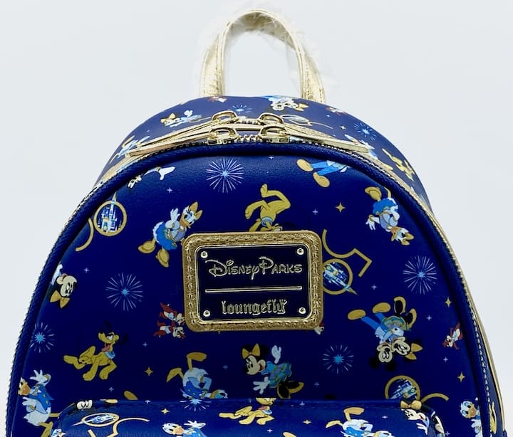 Loungefly Walt Disney World 50th Blue Mickey Friends Mini Backpack Front Enamel Logo
