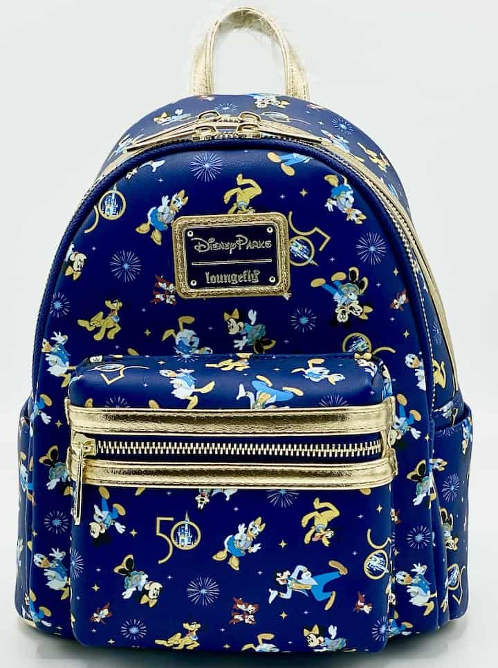 Loungefly Walt Disney World 50th Blue Mickey Friends Mini Backpack Front Full View