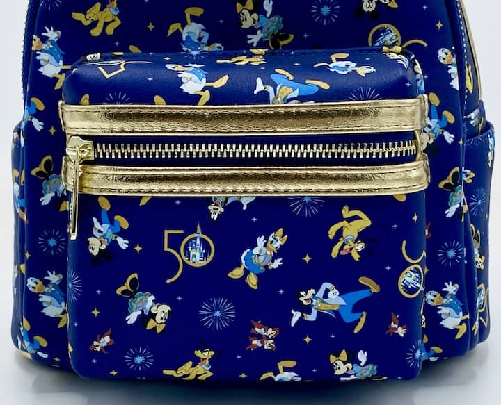 Loungefly Walt Disney World 50th Blue Mickey Friends Mini Backpack Front Pocket