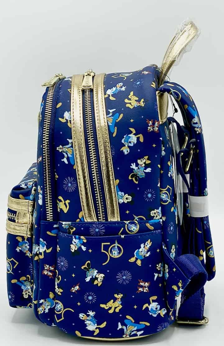 Loungefly Walt Disney World 50th Blue Mickey Friends Mini Backpack Left Side