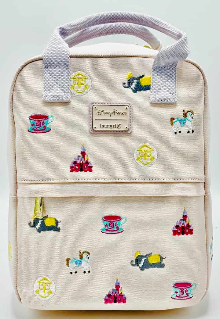 Loungefly Walt Disney World Icons Canvas Mini Backpack Fantasyland Bag Front Full View