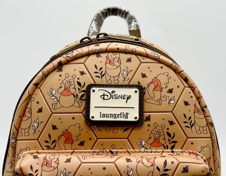Loungefly Winnie the Pooh Honeycomb Mini Backpack Disney Bag Front Enamel Logo