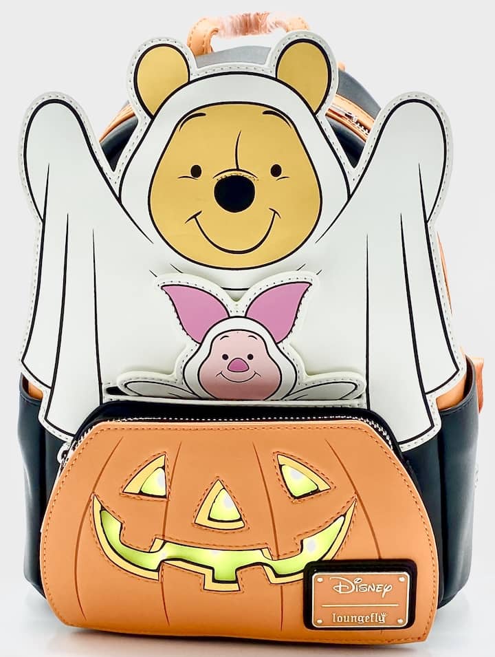 Loungefly Winnie the Pooh Piglet Ghost Mini Backpack Halloween Bag Front Full View With Piglet And Light Up Effect