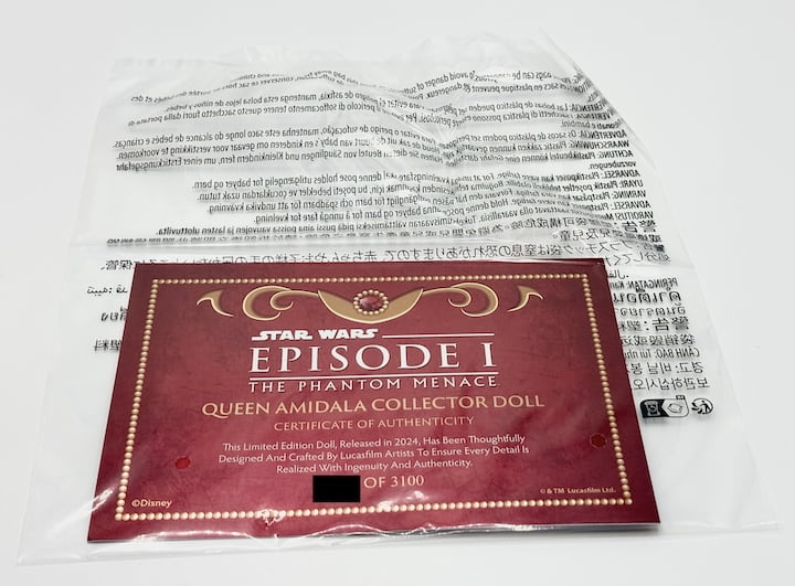 Queen Amidala Limited Edition Doll Star Wars 25th Anniversary Certificate Front