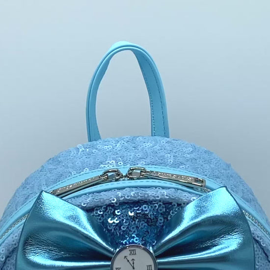 Loungefly Cinderella Sequin Mini Backpack Blue Disney Princess Bag Video