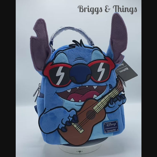 Loungefly Stitch Guitar Plush Mini Backpack Disney Ukulele Bag Video