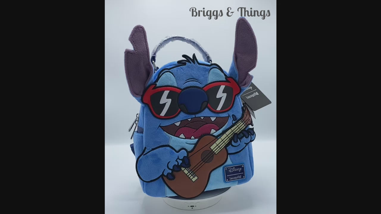 Loungefly Stitch Guitar Plush Mini Backpack Disney Ukulele Bag Video