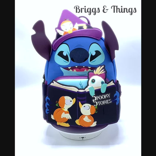Loungefly Stitch Halloween Mini Backpack Ducks Spooky Stories Glow Bag Video