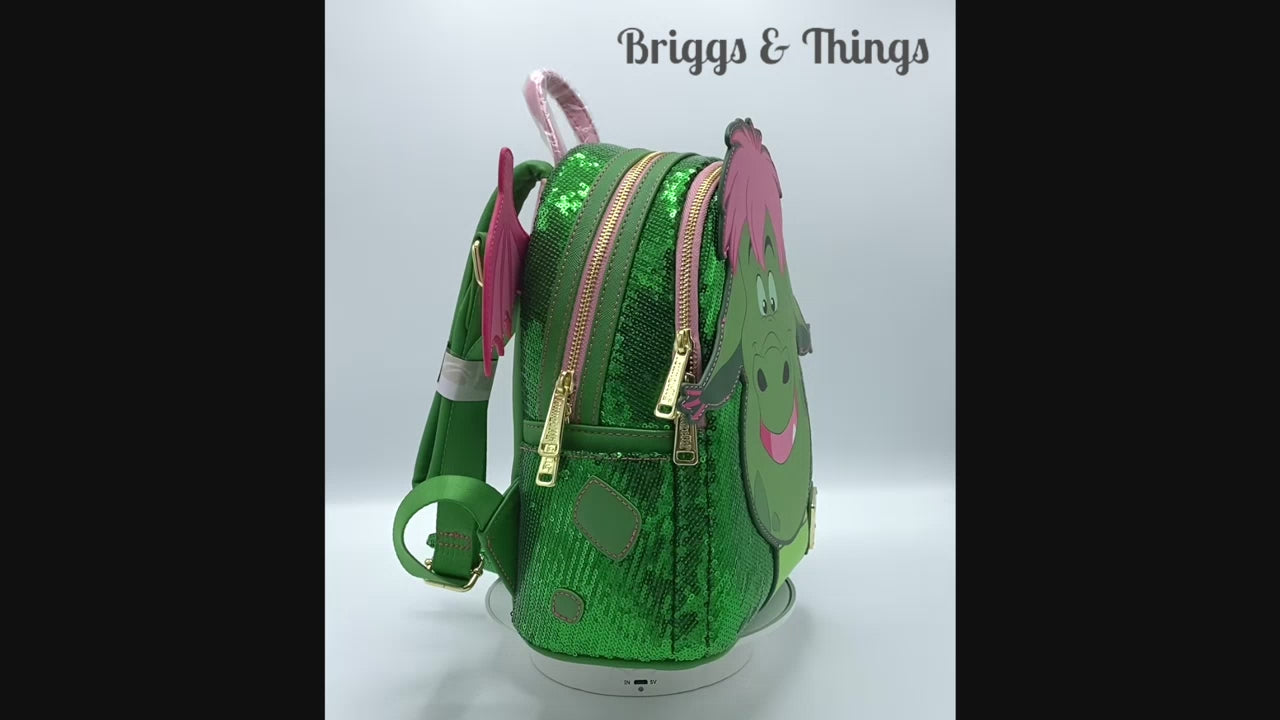 Loungefly Elliot Sequin Mini Backpack Disney Pete's Dragon Bag Video