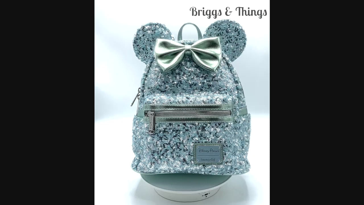 Loungefly Arendelle Aqua Mini Backpack Frozen Blue Sequin Disney Bag Video