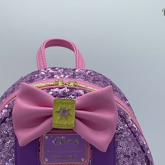 Loungefly Rapunzel Sequin Mini Backpack Disney Princess Tangled Bag Video