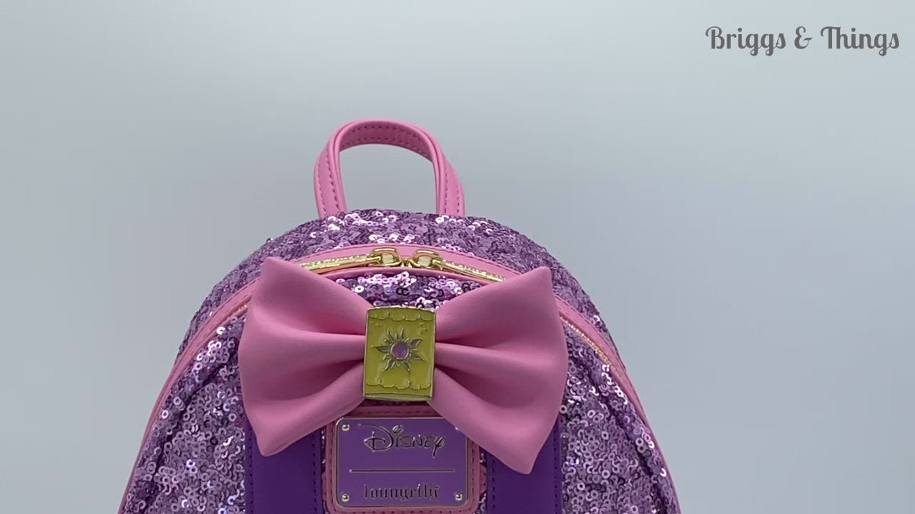 Loungefly Rapunzel Sequin Mini Backpack Disney Princess Tangled Bag Video