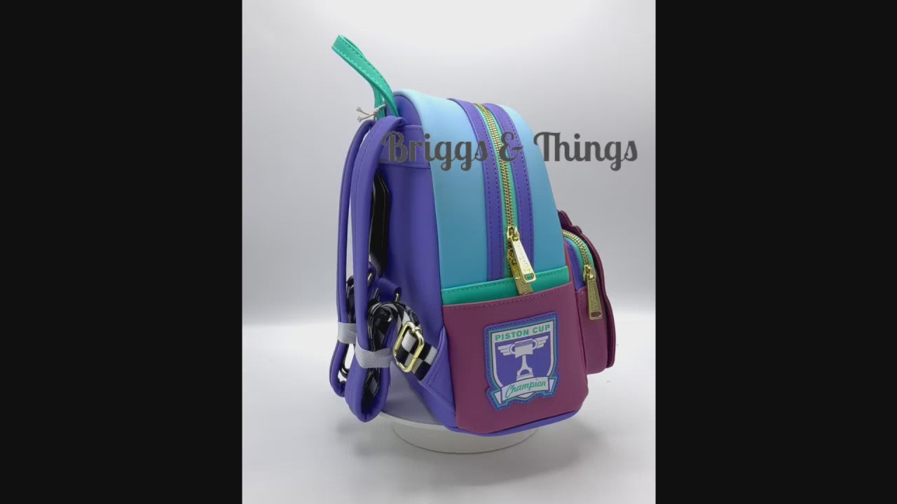 Loungefly Cars Flo's Diner Scene Mini Backpack Disney Pixar Glow Bag Video