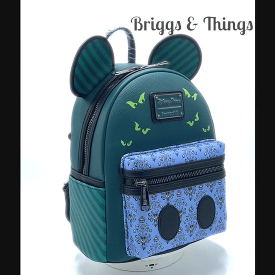 Loungefly Mickey Mouse Haunted Mansion Mini Backpack Phantom Manor Bag Video