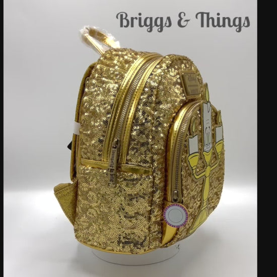Loungefly Lumiere Sequin Mini Backpack Disney Beauty and the Beast Bag Video