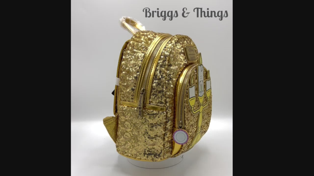 Loungefly Lumiere Sequin Mini Backpack Disney Beauty and the Beast Bag Video