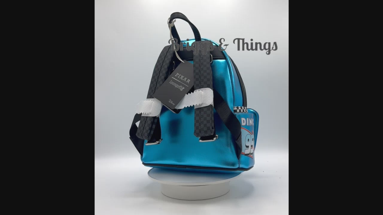 Loungefly Lightning McQueen Dinoco Blue Mini Backpack Cars Bag Video