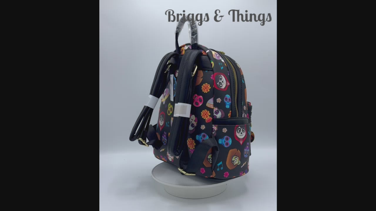 Loungefly Coco AOP Mini Backpack Disney Pixar Bag All Over Print Video