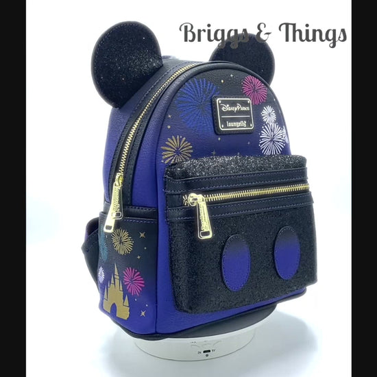 Loungefly Mickey Mouse Castle Fireworks Mini Backpack Disney Parks Bag Video