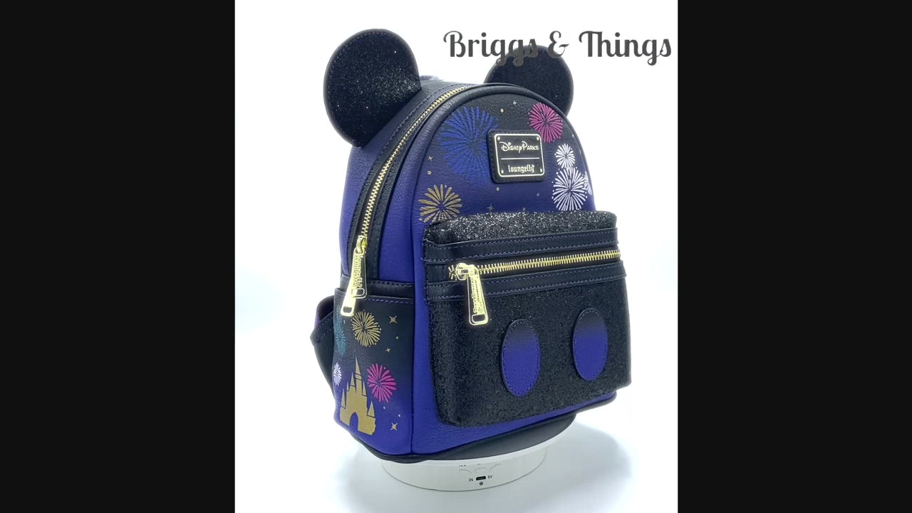 Loungefly Mickey Mouse Castle Fireworks Mini Backpack Disney Parks Bag Video